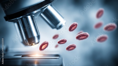 Microscopic View of Red Blood Cells Under Examination with Scientific Equipment