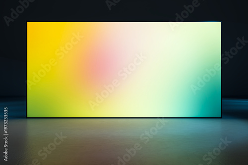 Large blank gradient screen display in dark modern interior room used as clean template for branding and presentation purposes. 3D Rendering