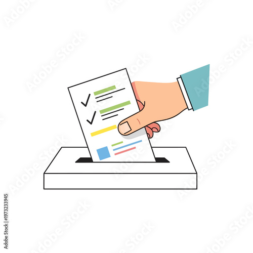 Hand casting vote ballot into ballot box for election, democracy, voting concept