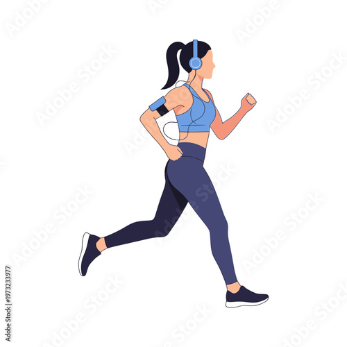 Woman Running with Headphones and Armband