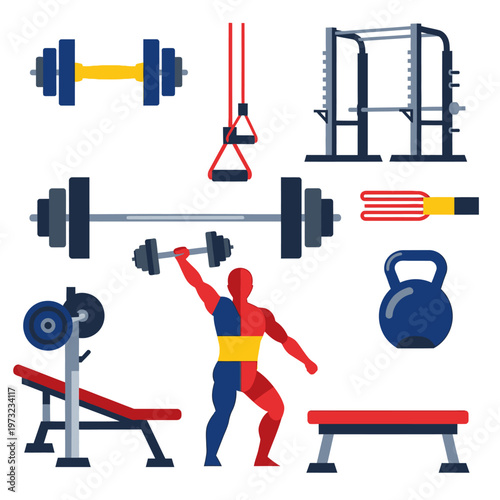Fitness Equipment Collection: Dumbbells, Barbell, Kettlebell, Weight Bench, Power Rack