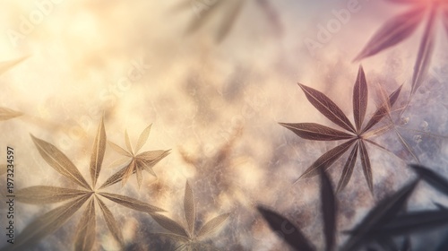 Intricate geometric patterns delicately etched into frosted glass panels with soft lighting and a muted color palette.