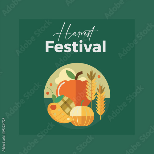 Harvest festival graphic with fruits and vegetables