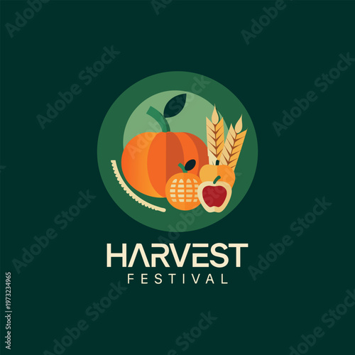 Harvest festival logo with fruits and grains