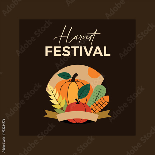 Harvest festival logo with fruits and vegetables