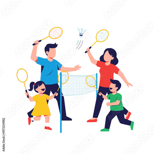 Family Playing Badminton Together, Outdoor Recreation and Fun