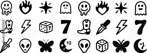 Silhouette doodle tattoo icons set. sketch, symbol, art, flash, design vector illustration