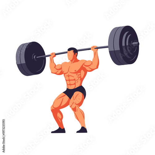 Muscular man lifting heavy barbell overhead, weightlifting, strength training, fitness concept