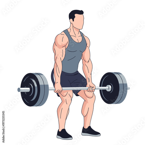 Muscular man performing a deadlift exercise with a barbell, fitness illustration