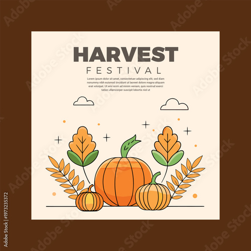 A colorful illustration of pumpkins and leaves for harvest festival