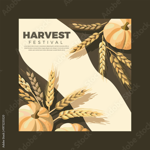 Harvest festival poster with wheat and apples