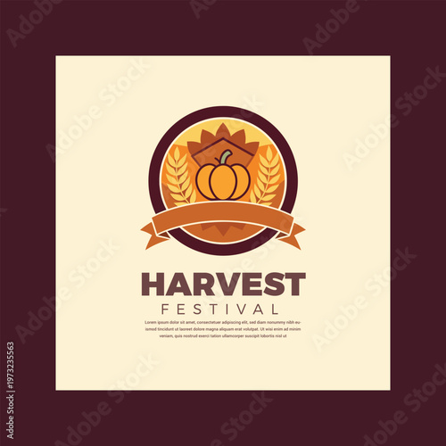 Harvest festival logo with pumpkin and wheat