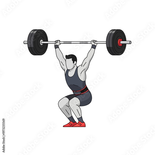 Weightlifter Performing Overhead Squat with Barbell, Strength Training and Fitness