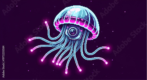 Deep Sea Jellyfish Surveillance Camera Pixel Art Robot