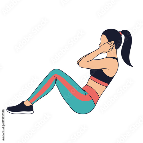 Woman doing abdominal crunches exercise, fitness and healthy lifestyle
