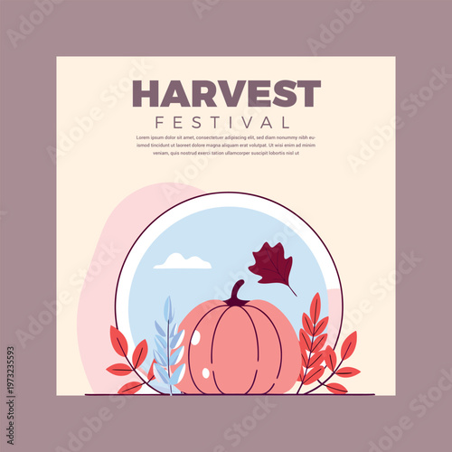 Harvest festival poster with a pumpkin and leaves