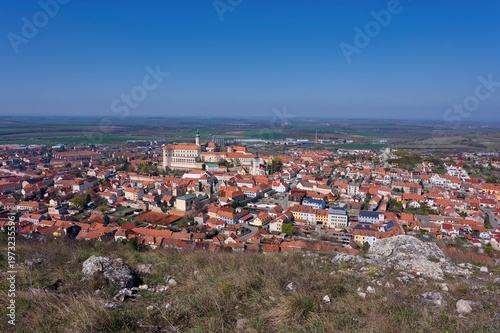 Panoramic view of Mikulov with Mikulov Castle from Holy Hill, Czech Republic