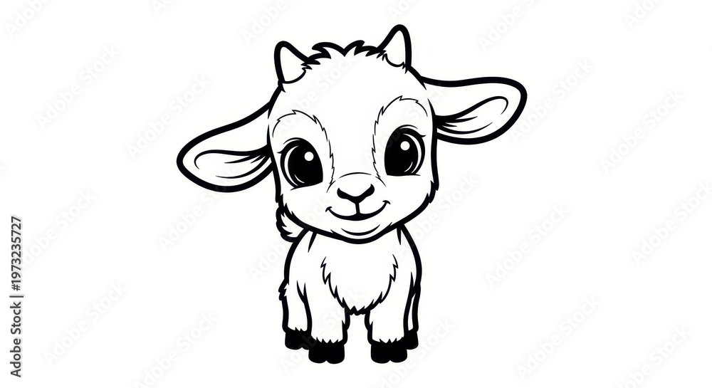 Obraz premium Adorable Baby Goat Outline Drawing for Coloring Book.