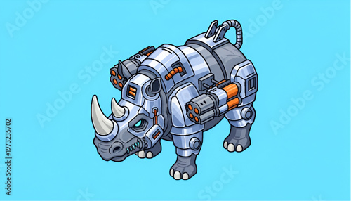 Armored Cybernetic Rhino War Tank Mecha Illustration