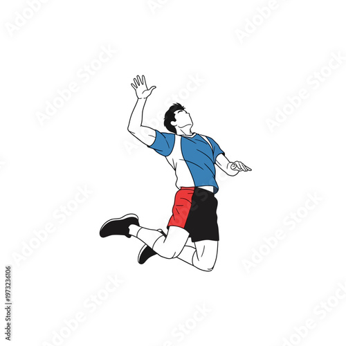 Volleyball Player Jumping to Spike Ball Action Shot - Dynamic Sports Illustration
