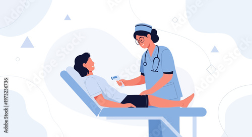Nurse checking patient's temperature with digital thermometer, medical examination