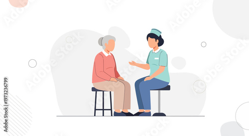Nurse talking to elderly woman, healthcare consultation, medical support, senior care concept