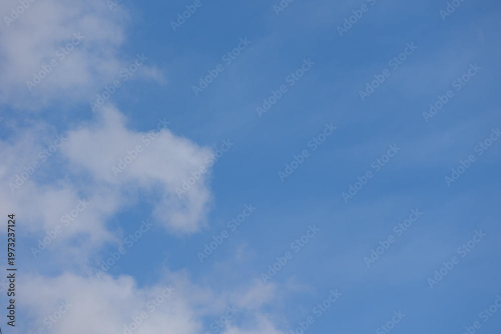 Obraz premium Blue sky with white cumulus clouds creating a serene and bright backdrop with negative space