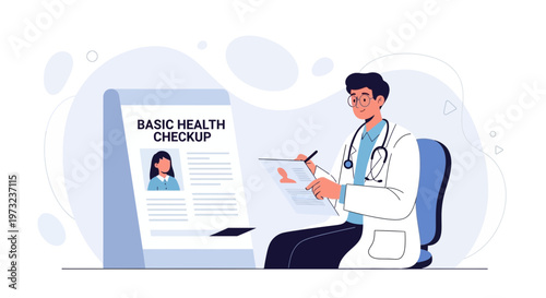 Doctor reviewing health checkup results, medical examination concept
