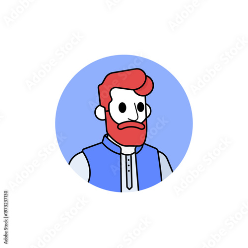 Minimal line art illustration of red hair and beard man in traditional kurta simple outline design