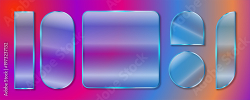 Realistic glass plate set mockup transparent background showcase for window displays product visualization