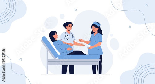 Pregnant Woman Receives Care from Doctors in Hospital Room