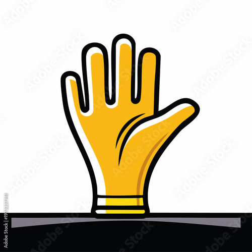 Yellow cartoon hand with palm facing.