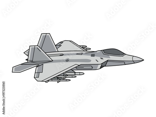Flat stealth fighter jet side view, angular wings, modern military design, minimal gray vector style