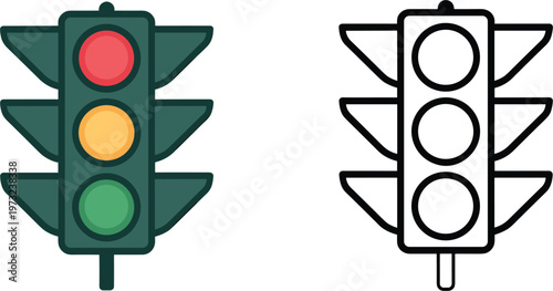 Traffic light vector set, road signal icons, red yellow green stoplight illustration