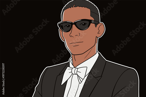 Stylish Man in Tuxedo with Sunglasses