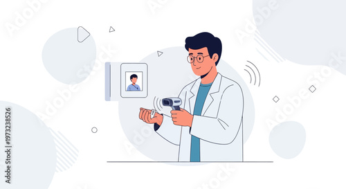Doctor scanning patient's hand with thermometer, medical technology concept
