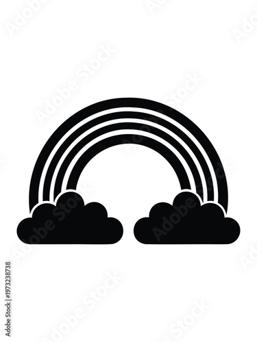Rainbow with double cloud base silhouette vector icon