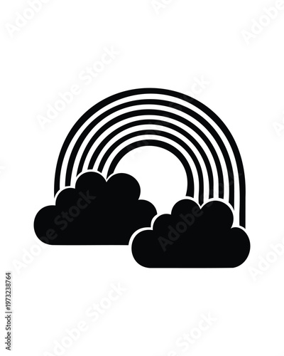Rainbow with large cloud silhouette vector icon