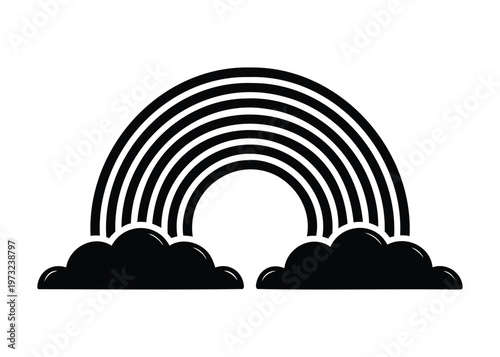 Rainbow with drifting clouds silhouette vector illustration