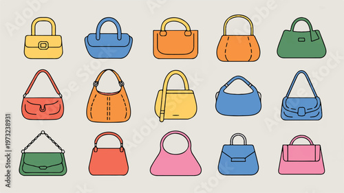 Colorful handbag collection in various styles and shapes