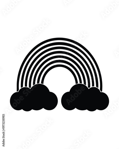 Small rainbow above large cloud silhouette vector