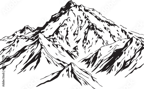 Mount Everest Mountain Peaks with Snow Outline Icon Vector Illustration
