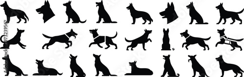 Silhouette german shepherd line icons set. dog, pet, animal, breed, guard vector illustration