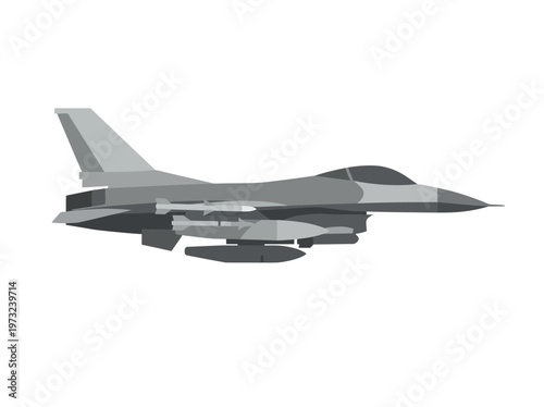 Flat stealth fighter jet side view, angular wings, modern military design, minimal gray vector style