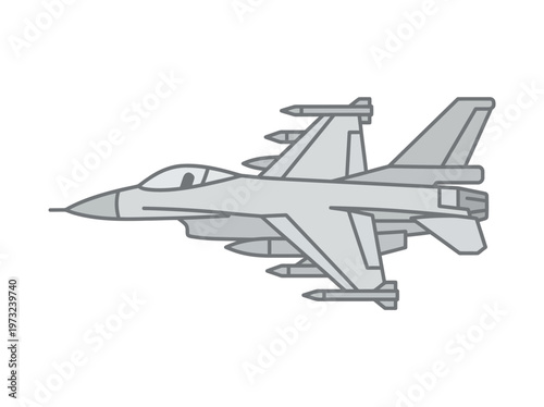 Flat stealth fighter jet side view, angular wings, modern military design, minimal gray vector style