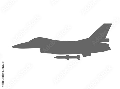 Flat stealth fighter jet side view, angular wings, modern military design, minimal gray vector style