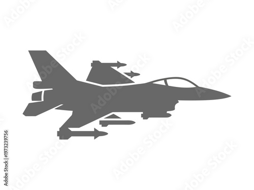 Flat stealth fighter jet side view, angular wings, modern military design, minimal gray vector style