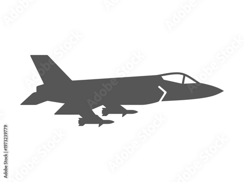 Flat stealth fighter jet side view, angular wings, modern military design, minimal gray vector style