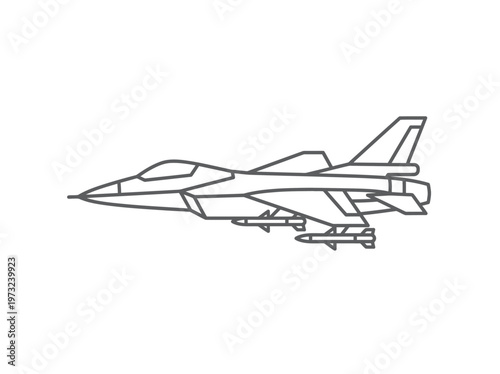 Flat stealth fighter jet side view, angular wings, modern military design, minimal gray vector style