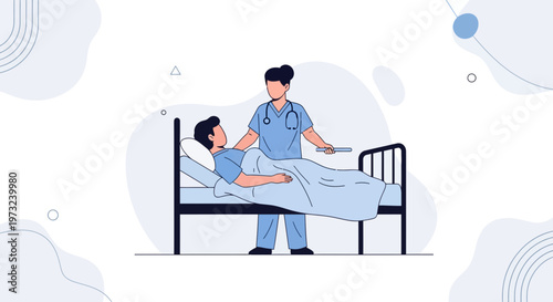 Nurse Caring for Patient in Hospital Bed, Medical Care Illustration